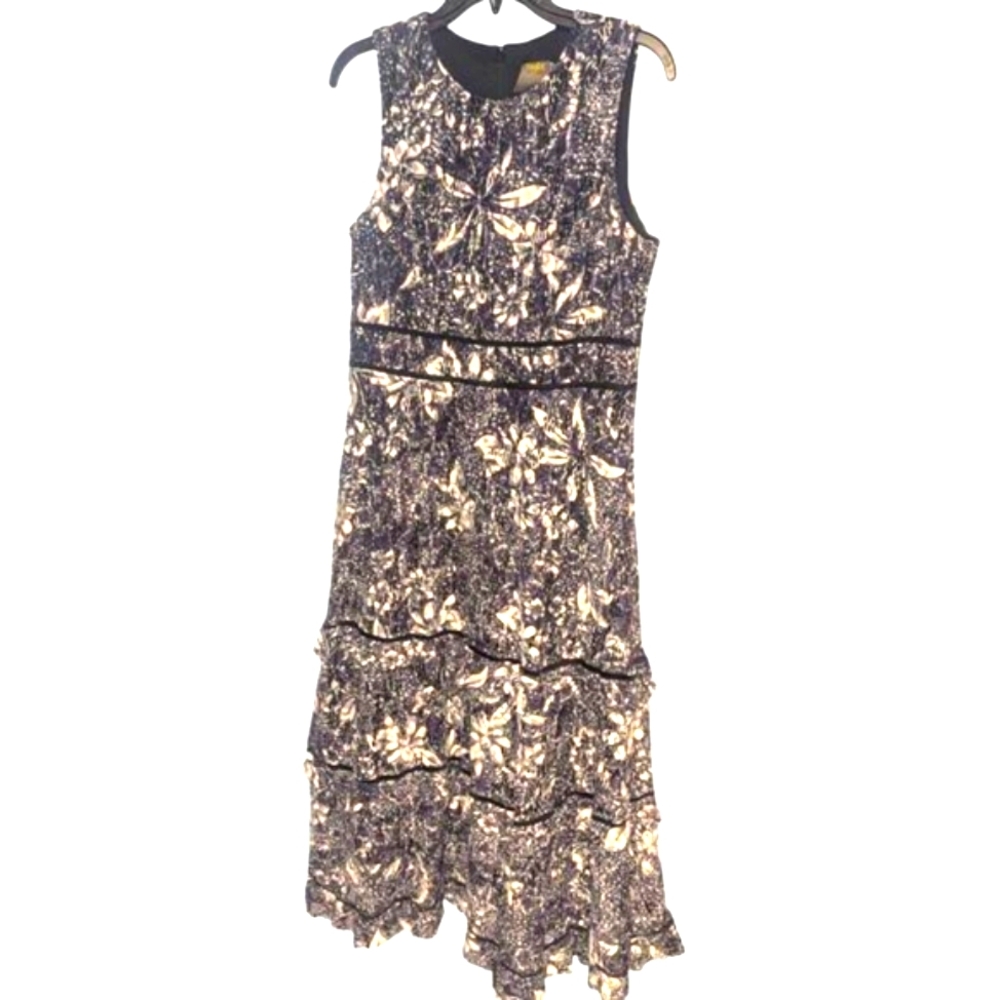 Taylor Floral Tiered Ruffles Sleeveless Maxi Dress Black/White sz 12